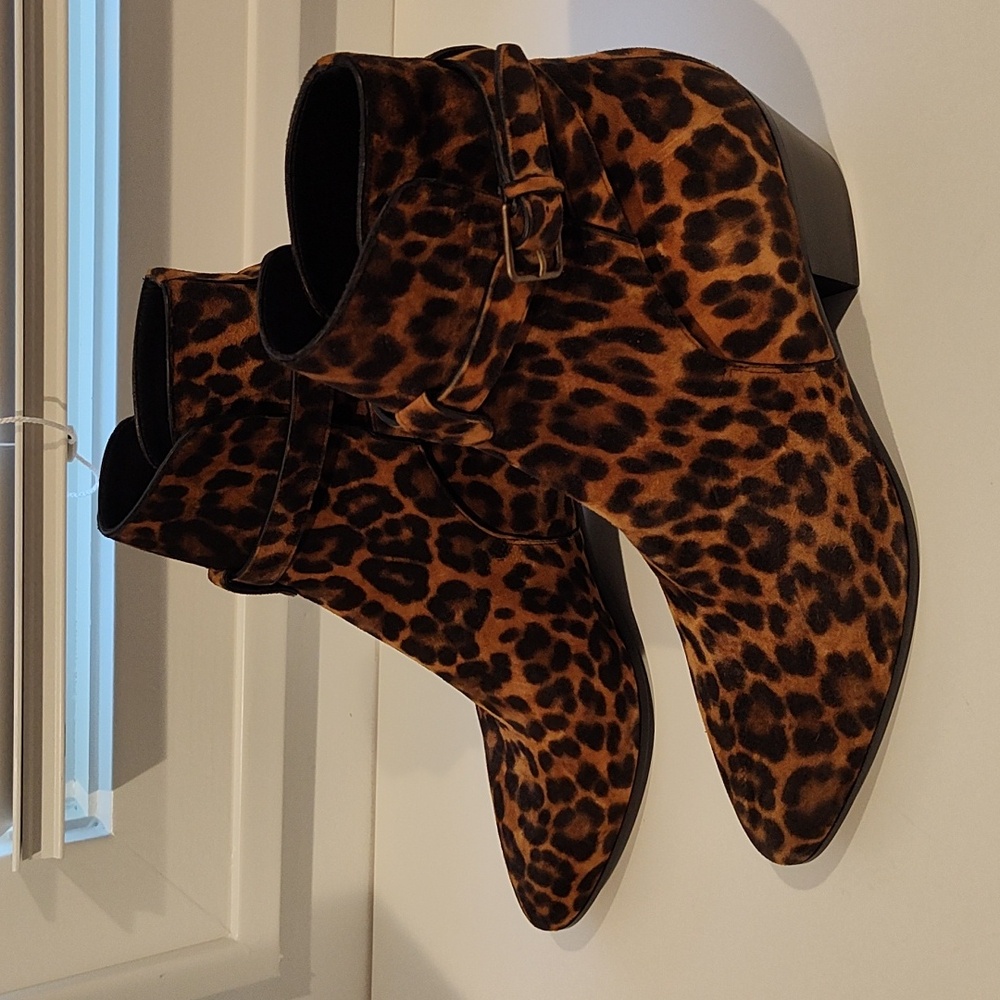 Saint Laurent Leopard Print Ankle Boots, Size 39